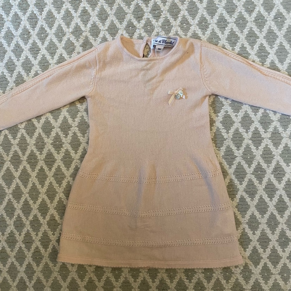 Like New Gorgeous  ‘Tartine et Chocolat’ Pale Pink Cashmere Baby Girls Dress, 9M